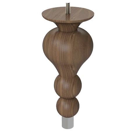 Designs Of Distinction 9" Tipt Toe Bun Foot with bolt and 1" Chrome Ferrule - Walnut with Semi-Gloss Clear Coat Finish 01242009WLCR8
